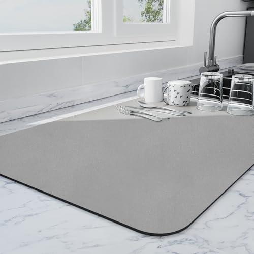 Ecotrim - Dish Drying Mat for Kitchen Counter | Coffee Bar Mat for Countertops | Heat Resistant Drainer Mat with Non-slip Rubber Backed | Hide Stain Kitchen Absorbent Draining Mat | Grey 18"x28"
