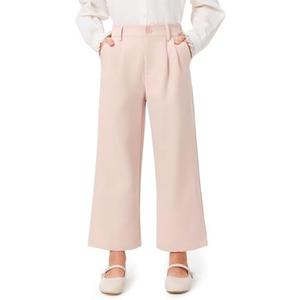 Haloumoning Girls Uniform Pants Kids High Waisted Wide Leg Dress Pants Casual Trousers with Pockets  9-10 Years