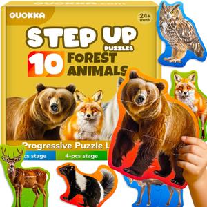 QUOKKA Toddler Puzzles Ages 2-4 - Large Floor Puzzles for Kids 3-5 - 8 Realistic Animal Shapes | Extra Thick Cardboard | Preschool Learning Game - 40 Big Piece Gift for Toddlers 1-3 Years Old