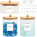 Glass Laundry Pods Container & Acrylic Dryer Sheet Holder with Bamboo Knobs Lids, Scoops & Labels | Premium Laundry Room Organization and Storage for Detergent Pods, Powder, Dryer Balls & Beads