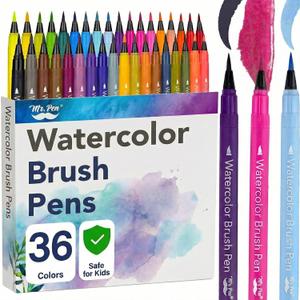 Mr. Pen- Watercolor Brush Pens, 36 Pack, Watercolor Pens Set, Non-Toxic, Easily Blendable, Smooth, Professional Art Supplies, Watercolor Markers for Pros & Beginners, Ideal for Coloring, Calligraphy
