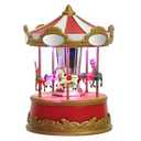 MerryPulse Christmas Carousel Decoration Christmas Village House Musical Box with 4 Moving Horses, 8 Pieces of Music