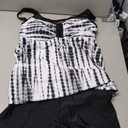 Hanna Nikole Women Two Piece Tankini Swimsuit Modest Bathing Suit Mesh Flowy Swim Top with Tummy Control Boy Shorts (Medium, Black White Tie Dye)