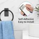 STWWO Adhesive Towel Ring, Hand Towel Holder for Bathroom, Adhesive Round Towel Ring for Bath RV, Black