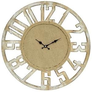 24 Inch Wooden Farmhouse Wall Clock Battery Operated, Silent Large with Rope Accents Rustic Home Decor Non-Ticking Quartz Movement Easy to Read Clock for Living Room, Kitchen, or Bedroom