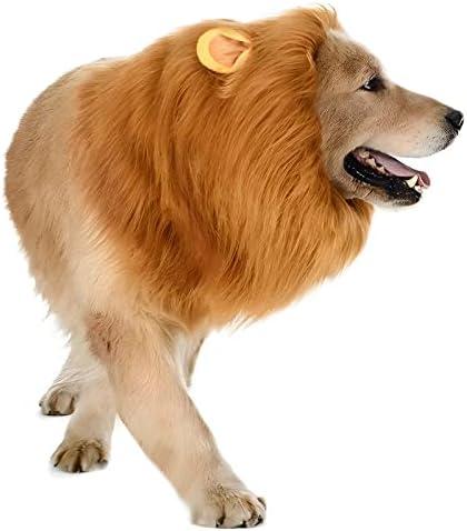 Dog Lion Mane Costume - Realistic Mane with Ears for Medium to Large Sized Dogs, Pet Halloween Costumes Birthday Party Cosplay Apparel