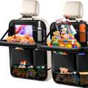 2Pack Car Backseat Organizer with Foldable Table Tray,6 Storage Pockets Car Storage Organizer with Tablet Holder,Car Seat Back Protectors Kick Mats Travel Accessories (Black)