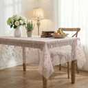 Horaldaily Light Pink Gauze Floral Tablecloth 60×120 Inch Rectangular, Light Pink Flower Spring Summer Tulle Table Cover, Garden Party Decor for Wedding, Party, Holiday Dining