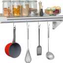 Treshin Stainless Steel Shelf with 4 Hooks 14 x 24 Inches, Commercial Wall Mount Floating Shelving Storage Pot Rack for Restaurant, Kitchen, Home, Bar and Hotel