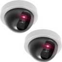 WALI Dummy Fake Security CCTV Dome Camera with Flashing Red LED Light with Security Alert Sticker Decals (SDW-2), 2 Packs, White