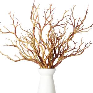 Geosar 13.8 Inch Small Manzanita Branches Plastic Faux Branches Artificial Antler Shaped Tree Branch Decorative Plant Twigs for Home Wedding Table Centerpiece Festival Decors(Light Brown,10 Pieces)
