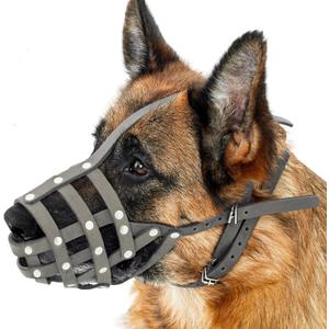 CollarDirect Dog Muzzle German Shepherd Dalmatian Doberman Setter Leather Basket Medium Large Breeds Black Brown (Grey, Medium)