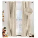 100% Blackout Shield Linen Blackout Curtains for Bedroom 96 Inches Long, Back Tab/Rod Pocket Living Room Drapes, Thermal Insulated Blackout Curtains 2 Panels Set, 50" W x 96" L, Beige