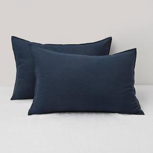 CHUFFED Linen Pillowcases 2 Pack 100% Linen Standard Pillow Cases, Breathable and Cooling Washed Pillowshams with Zipper Closure, 20x26 Inches, Navy Blue