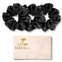 LULUSILK Silk Scrunchies for Hair Sleep, 100% Real Mulberry Silk, No Damage Hair Ties for Women and Girls, Classic Black, Pack of 3