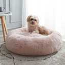 WESTERN HOME WH Calming Dog & Cat Bed, Anti-Anxiety Donut Cuddler Warming Cozy Soft Round Bed, Fluffy Faux Fur Plush Cushion Bed for Small Medium Dogs and Cats (20"/24"/27"/30") (27.0"L x 27.0"W x 8.0"Th, Pink)