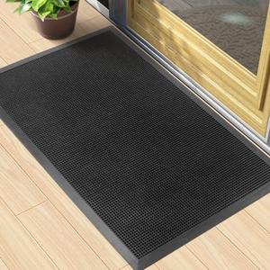 Kuyal Front Door Mat, 2'x3' Outdoor Entrance Mat, Winter Non-Slip Waterproof Outside Entrance Mats, Heavy Duty Durable Welcome, Non Slip Rubber Outdoor Mats for Entryway, Black, Dirty