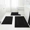 HOMEIDEAS Bathroom Rugs Sets 3 Piece, Super Soft and Absorbent Non Slip Microfiber Toilet Bath Mat with U-Shaped (Black) (1'4" x 2'8" (16"x24"+20"x32"+U Shape 20"x24"))