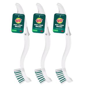 Scotch-Brite Pot Pan & Dish Brush, 3 Cleaning Brushes for Kitchen and Bathroom, Safe on Cookware, Stainless Steel, Outdoor Furniture, Showers & Sinks, Clean in Top Rack of Your Dishwasher