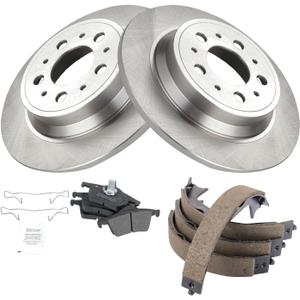 TRQ Rear Brake Pad and Rotor Set Semi Metallic Parking Shoe Compatible with 2009 Volvo S60 1999-2006 S80 2003-2005 XC70