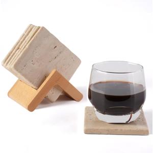 Koville Beige Travertine Coasters Set of 6, Marble Coasters 4 '' for Home Decor Coffee Table, Ideal for Housewarming Gifts, Anniversary, Office Decorations - Protects Countertops - Sturdy and Durable