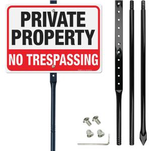 Faittoo Large No Trespassing Sign Private Property with 54" Metal Thick Stake, 14"x10" Rust Free Heavy Aluminum, Reflective, Fade Resistant, Easy to Mount, Outdoor Use