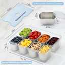 Snackle Box Container with Ice Pack, 18/8 Stainless Steel Compartments Divided Serving Tray with Lid & Handle, Organizer for Fruit Veggie Candy Nuts, Dishwasher Safe for Travel Picnic Party