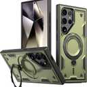 360Rotatable Magnetic Ring for Samsung Galaxy S24 Ultra Case [Compatible with MagSafe] Build in Invisible Stand [Drop Protection] Shockproof Military-Grade Protection Anti-Fingerprint, Green