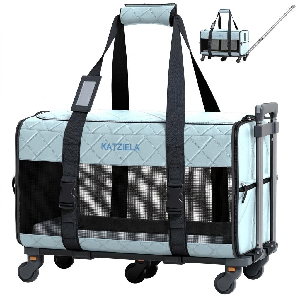 Pet Carrier Airline Approved - Dog Carrier with Wheels - TSA Airline Approved Dog Carrier - Rolling Pet Carrier with Wheels for Small to Medium Size Cat or Dog - Airplane Cabin Animal (Blue)