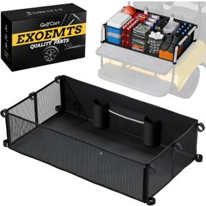 4 Passenger Foldable Golf Cart Cargo Net, Storage Grocery Shopping Bag for Club Car Yamaha EZGO, Firm Elastic Golf Cart Organizer Mesh, No Drilling, Adjustable Straps, Night Reflective, Black