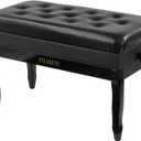 Genuine Leather Piano Bench with Storage, Adjustable Height Keyboard Bench with High-Density Sponge Cushion,Curved Legs for Piano/Keyboard, Supports Duet Playing,Black