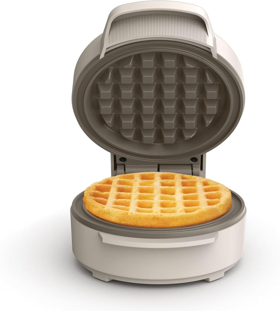 Bella Snack-n-Store Mini Waffle Maker, EverGood Ceramic Nonstick Coating, Cord Wrap, Ready Indicator Light & Cool Touch Handles, Stackable Design & Customizable Plates, 350 Watt, Oatmilk