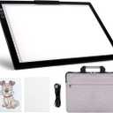 Rechargeable A4 LED Light Pad with Padded Case, Tracing Light Box w/Riser Stands and Paper Clip, 6 Levels of Brightness, Type-c Cable, Wireless Diamond Painting Light Board