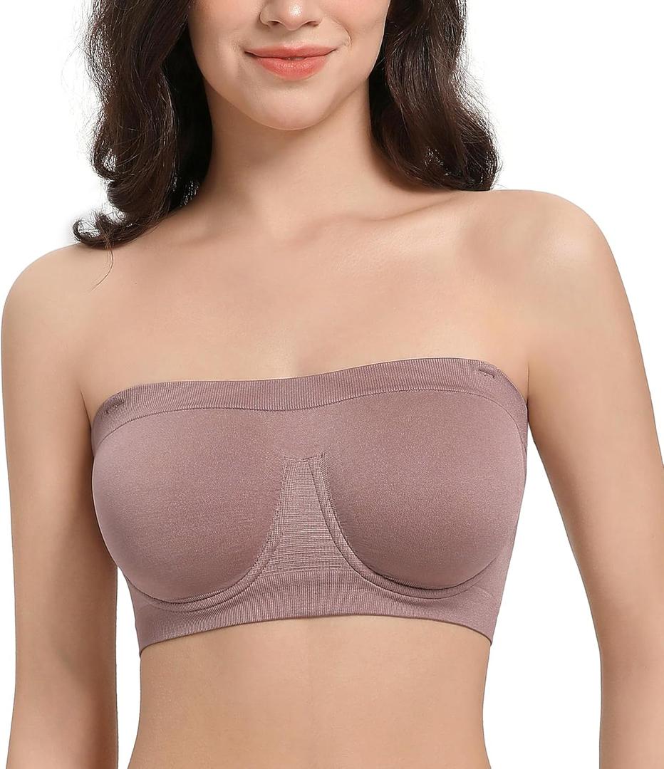 Lemorosy Women's Invisible Seamless Non-Padded Underwire Bandeau Multiway T-Shirt Bra (Medium, Mocha)