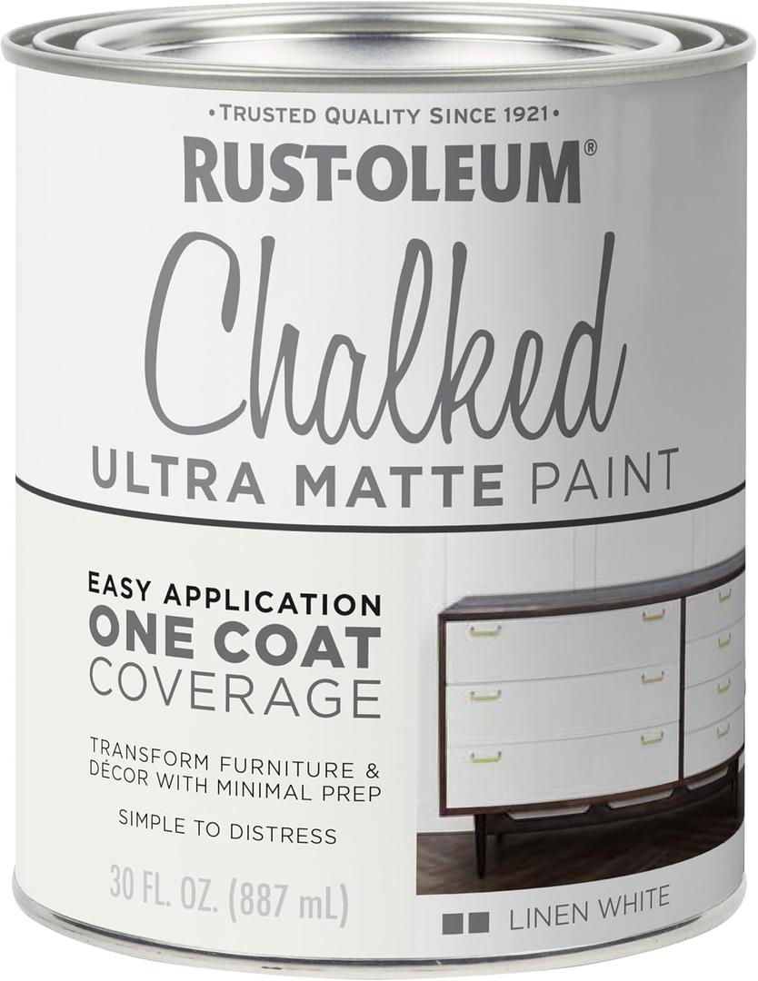 Rust-Oleum Linen White Chalked All-in-One Ultra Matte Paint | One Coat Coverage | No Primer, Sanding, Or Topcoat Needed | Easy Clean Up | Made in USA | 30 OZ (30 Ounce (Pack of 1))