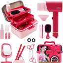 Hair Salon Toys for Girls 3-8,Pretend Hair Styling Set Barber Accessories Makeup Kit with Interactive Lights & Sounds,Educational Dress-Up Toy Vanities Birthday Gifts for Kids Ages 3,4,5,6,7,8
