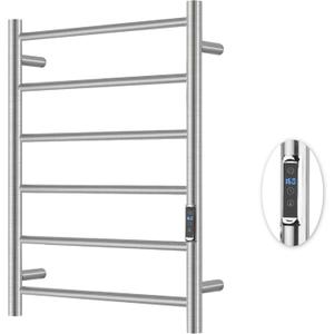 Heated Towel Racks for Bathroom, Wall Mounted Electric Towel Warmer Racks with Timer & Temperature Control, 6 Bar Stainless Steel Towel Heater for Bathroom, Brushed Silver, Plug-in