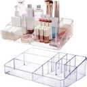 Jucoan 2 Pack Makeup Organizer Tray, Clear Acrylic 9-Compartment Vanity Skincare Cosmetics Organizer and Storage,12.5 X 7.5 X 3 Inch Cosmetic Display Case for Makeup Brush, Lipsticks