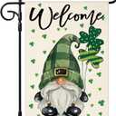 Artscope St Patricks Day Green Gnome Clover Garden Flag 12x18 Inch Double Sided for Outside, Welcome Shamrocks St.Patrick's Day Garden Flag for Holiday Yard Outdoor Decoration