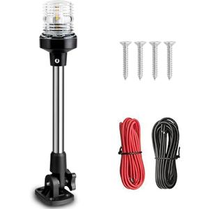 Young Marine Boat Anchor Light 3-Nautical Mile White LED Fold Down Stern Light for Pontoon and Fishing Boat All Round 360 White LED 12-24V (12" Foldable)
