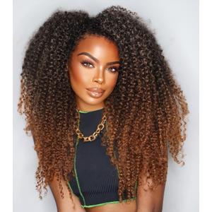 Afro Kinky Curly Braiding Hair Ombre Brown Marlybob Jerry Curl Crochet Hair Extension for Black Women Short Soft Synthetic Passion Twist Hair 6X (1B/30, 18 Inches)