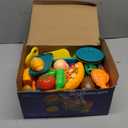 100 PCS Cutting Play Food Toy for Kids Kitchen, Pretend Food Toys for Toddlers, Play Kitchen Toys Accessories with 2 Baskets, Fake Food/Fruit/Vegetable, Birthday Gifts for 3 4 5 Years Old Boys Girls (Blue)