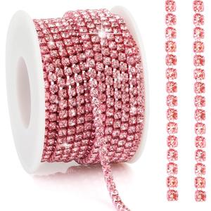 Rhinestone Chain 10 Yards Rhinestone Trim Pink Bling Diamond Rhinestones Strips 3mm Glitter Bling Crystal Rhinestones Close Chains Claw Cup Chains Trim for Sewing DIY Crafting Jewelry Clothes