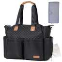 Lekebaby Diaper Bag Tote, Large Diaper Bags Waterproof, Large Mommy Bag for Hospital, Baby Bags for Mom Travel Diaper Tote Messenger Purse, Quilted Black