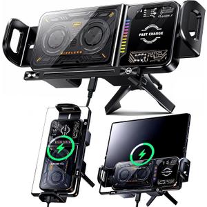 Wireless Car Charger, 2026 Upgrade 15W Fast Charging with LED Light Auto Clamping Phone Holder for iPhone 16/15/14/13 Mini Pro Max, Samsung Galaxy S25 Ultra, S24/S23 etc (Black)