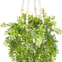 Mkono Fake Hanging Plant with Pot, Artificial Plants for Home Spring Decor Indoor Macrame Plant Hanger with Fake Vines Faux Hanging Planter Greenery for Bedroom Bathroom Office Decoration