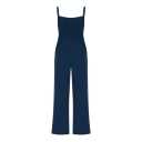 Trendy Smocked Jumpsuits Womens Casual Dressy Overalls One Piece Sleeveless Wide Leg Long Pant Rompers with Pockets (XL, Navy)