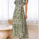 BTFBM Women's Clothing Wedding Guest Dresses Casual Boho Floral Short Sleeve Smocked Maxi Beach Spring Summer Dress 2026 (Green, S)