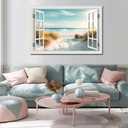Canvas Wall Art - Large Ocean Prints for Living Room & Bedroom - White Window Style Beach Path Painting Coastal Seascape Artwork - Landscape for Home Office Decorations (32"*48")