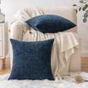 EMEMA Square Throw Pillow Covers 20"x20" Inch Set of 2 Decorative Couch Pillow Covers Chenille Modern Solid Pillowcases for Sofa Bedroom Navy Blue 50x50CM(Only Covers)